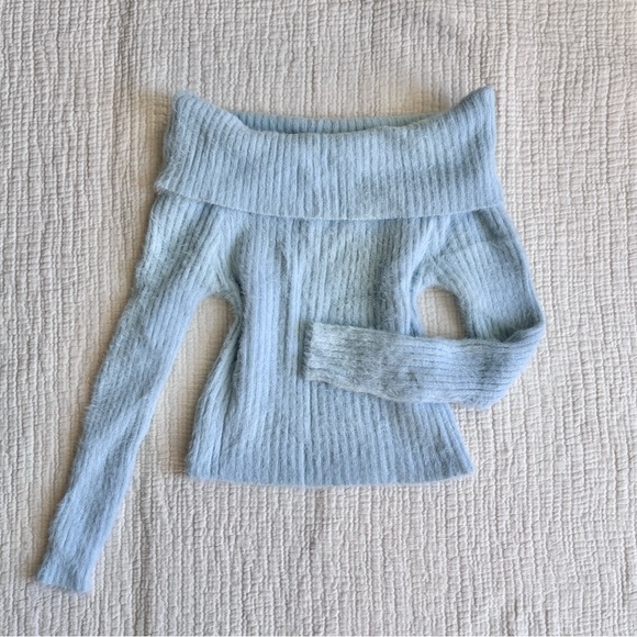 SHEIN Sweaters - pastel blue off the shoulder sweater